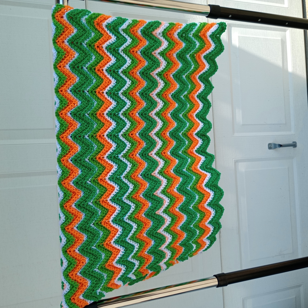 Hand Crafted Green and Orange Chevron Blanket
